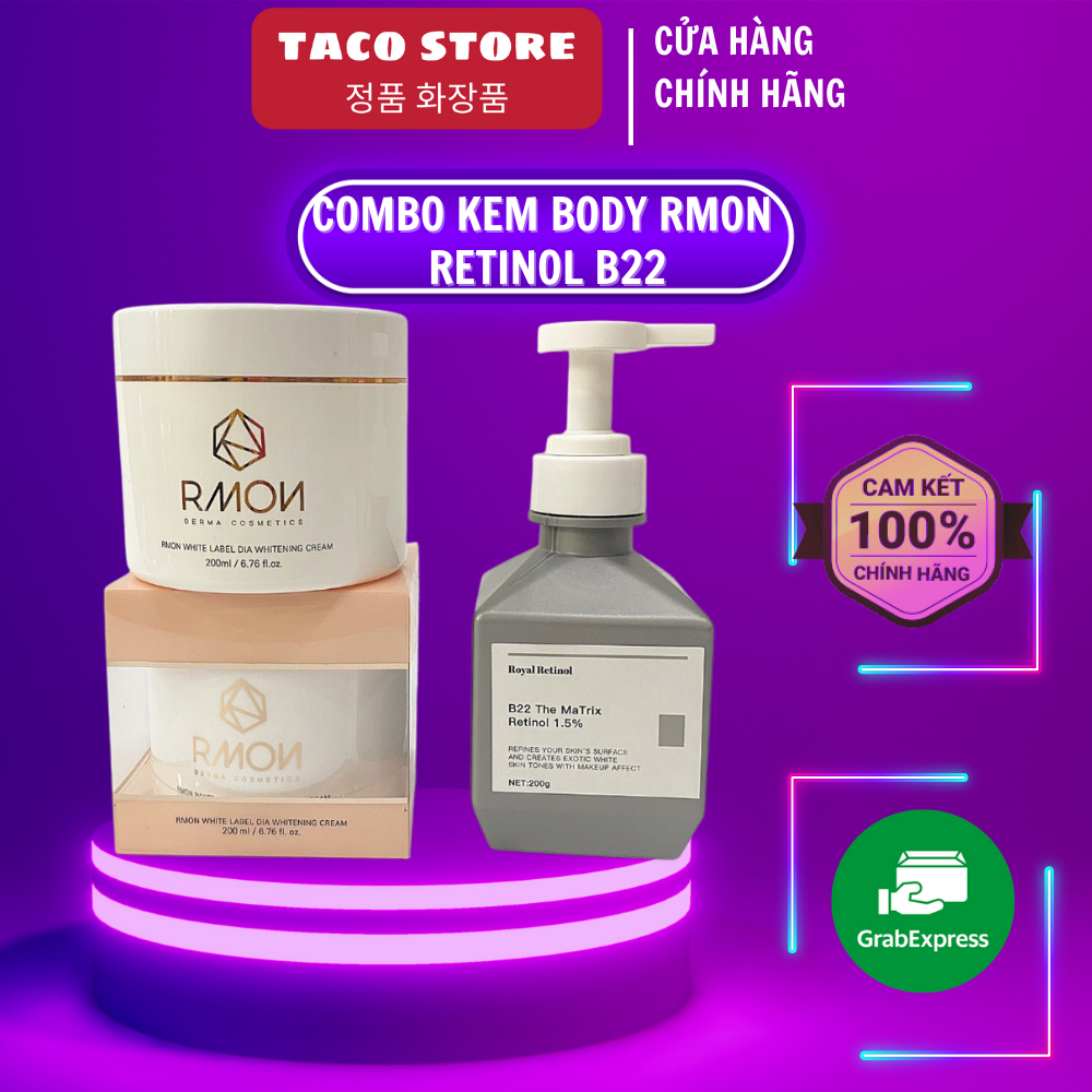 Combo dưỡng trắng da kem body rmon 200ml và kem ủ trắng royal retinol b22 200g