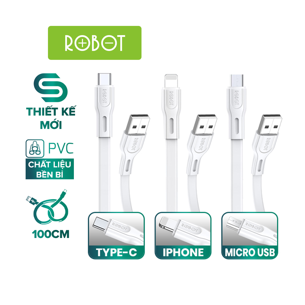 Cáp sạc Lightning/Micro/Type-C  Robot RDL/C/M cáp dài 1 mét tương thích với iphone ipad samsung xiaomi oppo vivo huawei l hàng chính hãng