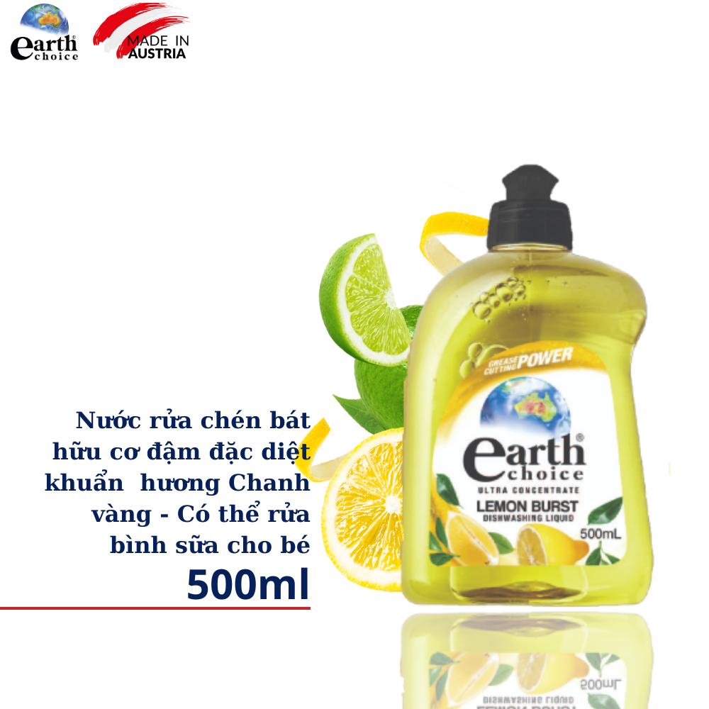 Nước rửa chén đậm đặc kháng khuẩn hữu cơ Earth Choice hương chanh 500ml - NK Úc