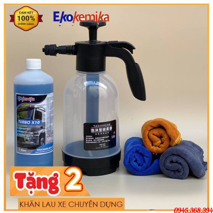 COMBO Rửa xe tại nhà . Bình tạo bọt tuyết cầm tay và dung dịch Ekokemika