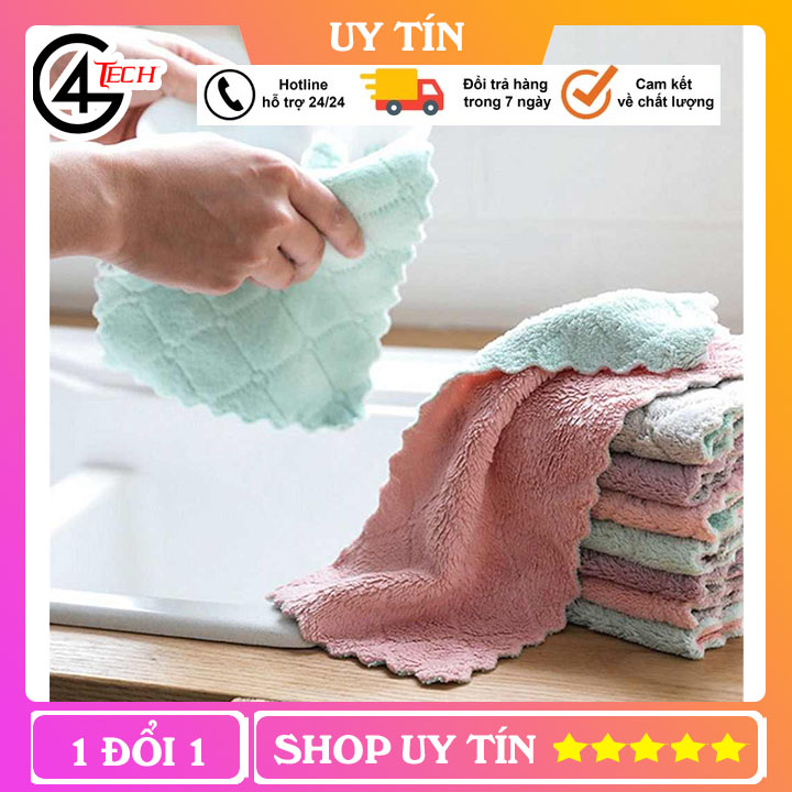 Set 10 khăn lau chùi đa năng 2 mặt thấm hút nhanh vải mịn lau tay, chén bát nhà bếp sạch sẽ, tiện lợi, TOP125