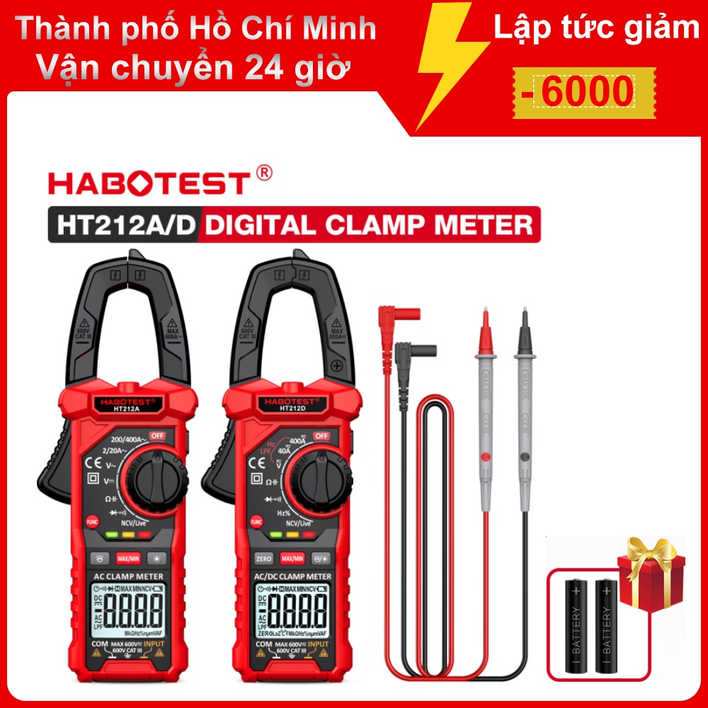 Habotest ht212 digital clamp meter 600v ac/dc 4000 counts voltmeter ammeter data hold max continuity diode test ohmmeter
