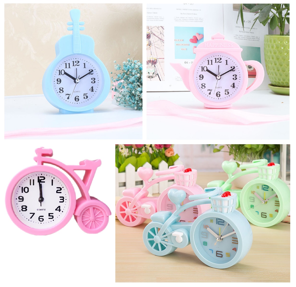 ĐỒNG HỒ ĐỂ BÀN HÌNH XE ĐẠP, CÂY ĐÀN, BÌNH NƯỚC NHIỀU MÀU_NHIỀU MÀU_Đồng hồ báo thức Đồng hồ học sinh Đồng hồ để bàn Cute Đồng hồ cute Đồng hồ hẹn giờ dong ho bao thuc