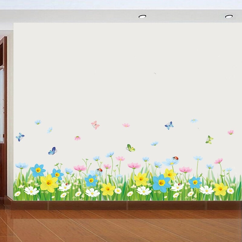 Decal dán chân tường hoa cỏ mùa xuân