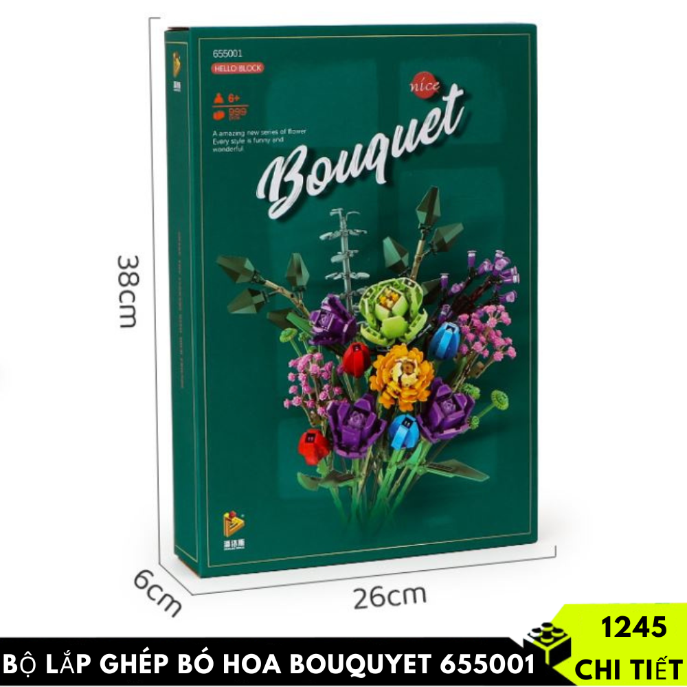 Bộ xếp hình lego Hoa Bouquet 65001 bao gồm 7+ loại hoa - Trang trí bàn làm việc và phòng khách tuyệt đẹp