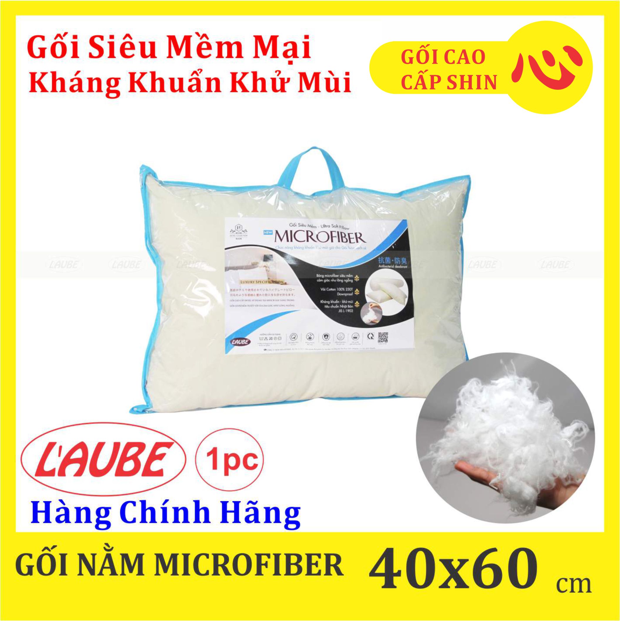 Gối siêu mềm Microfiber Laube Kháng Khuẩn 40x60cm