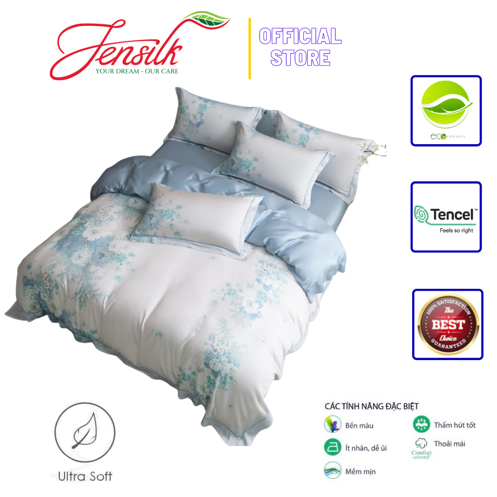 Bộ chăn ga gối LUXURY SKY lụa Tencel 100S in họa tiết phối sọc cách điệu trẻ trung, mềm mịn