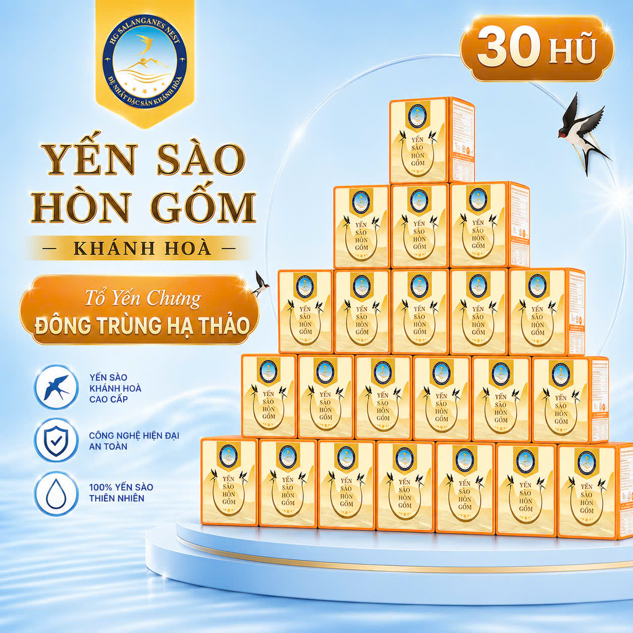 (Combo of 30 Jars) Bird's Nest with Cordyceps - Genuine Khanh Hoa Ceramic Bird's Nest - Hgk Nest