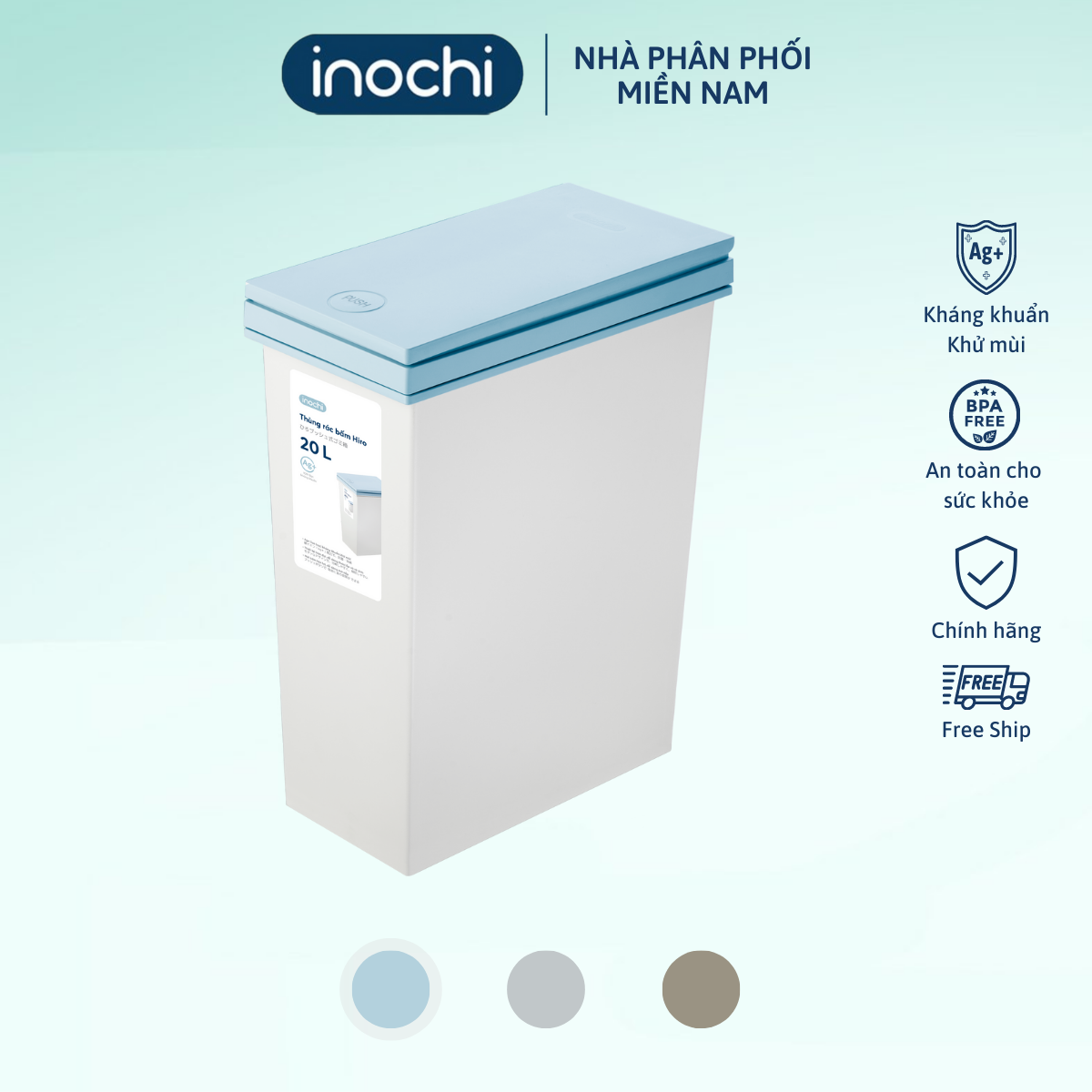Thùng rác bấm Hiro inochi 20L, thùng rác gia đình, thùng rác nắp bấm tiện dụng - Giao màu ngẫu nhiên