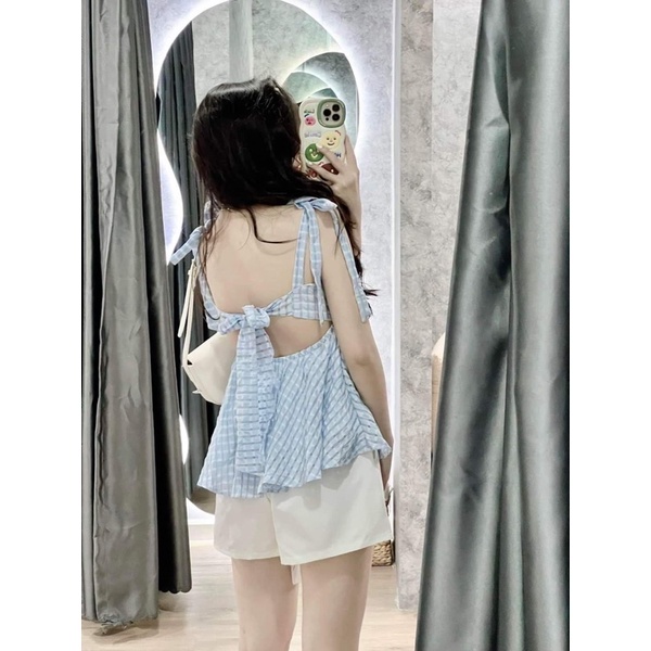 Áo baby doll phối dây nơ.