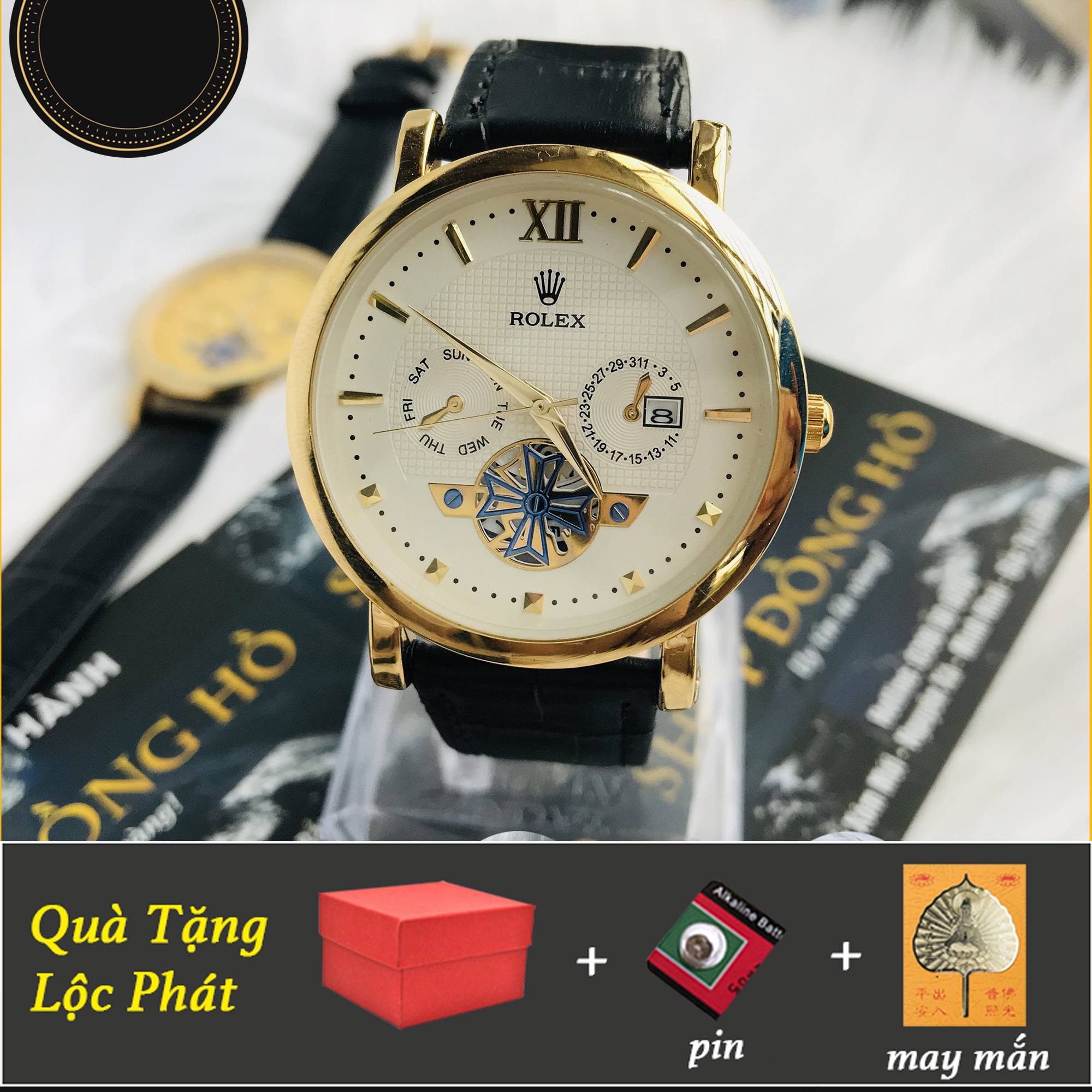 Đồng Hồ Nam Dây Da Cao Cấp? Giả Lộ Máy Chống Nước, Chống Trầy Xước Tặng Pin, Lá Bồ Đề May Mắn Phong Thuỷ