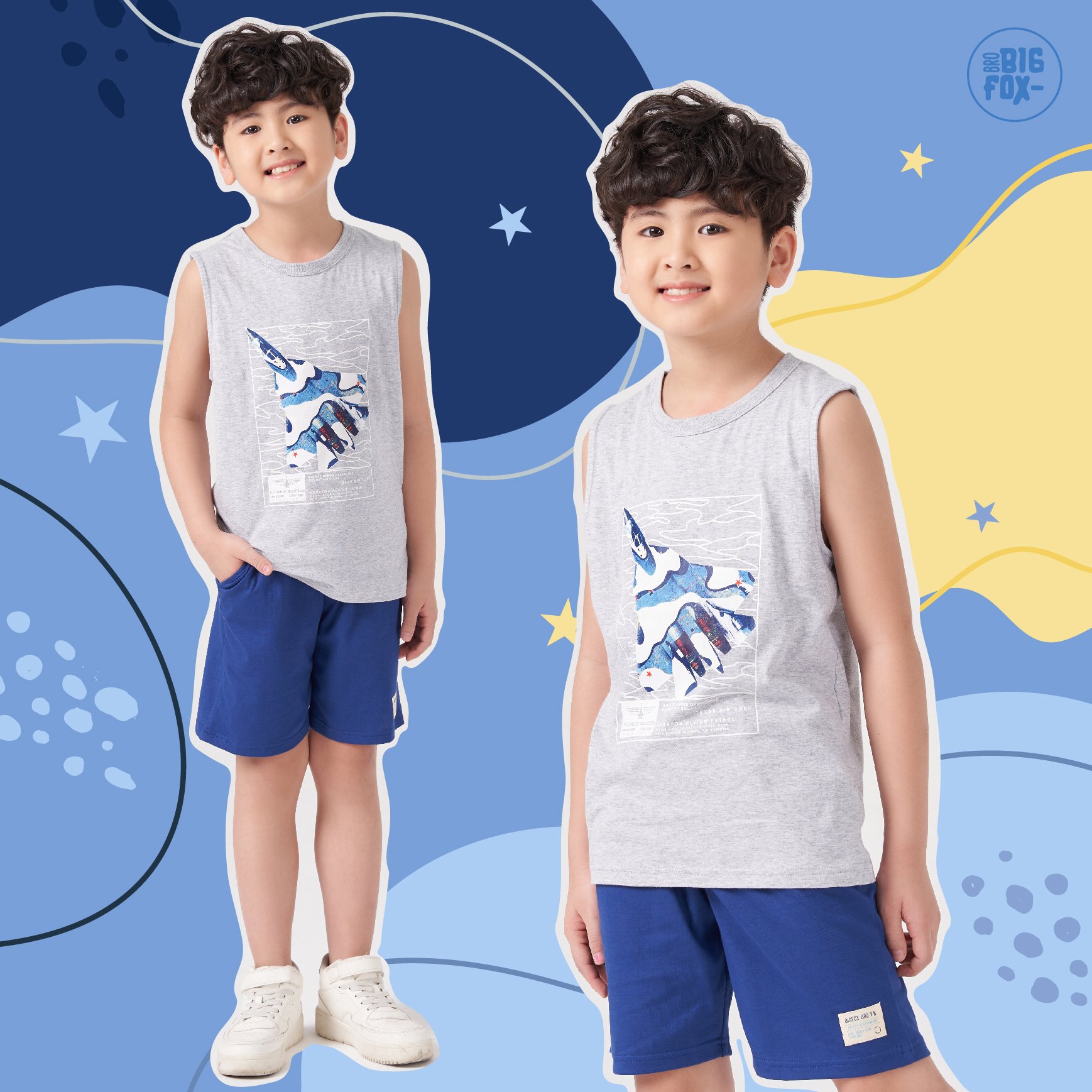 Đồ bộ bé trai size đại bộ ba lỗ cho bé chất cotton phong cách Âu Mỹ hình in Máy bay 11 – 40 QATE