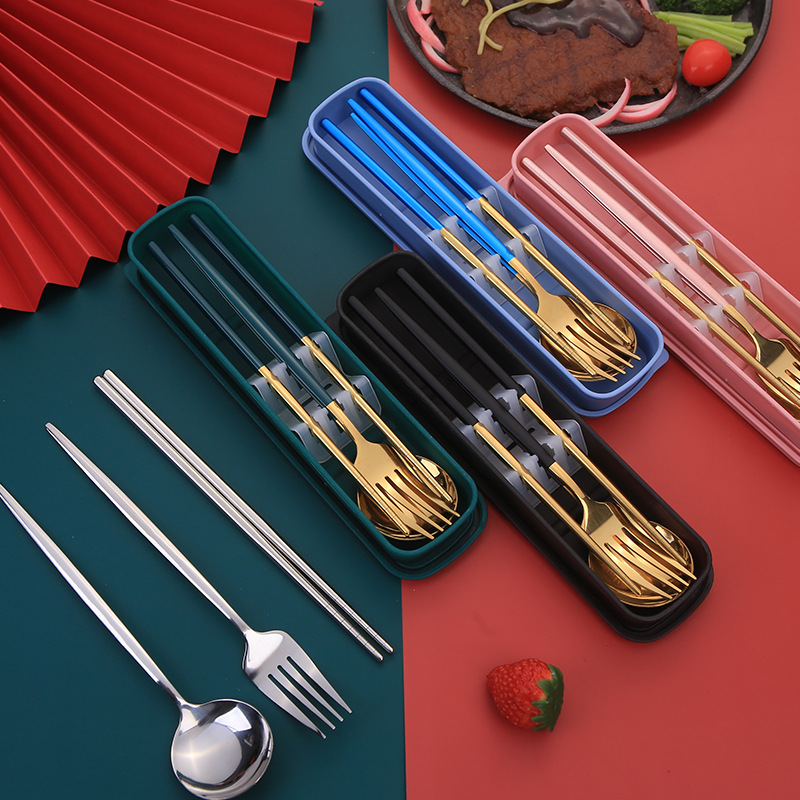 Bộ muỗng đũa dĩa thìa inox cao cấp 304 chống gỉ có hộp đựng xinh xắn, tiện tiện lợi, phù hợp với sinh viên, dân văn phòng, đi du lịch, picnic,... BMD01