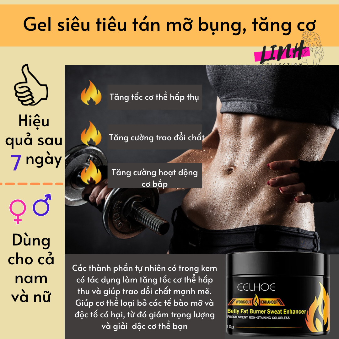 {HLV PT GYM} Gel tạo múi tăng cơ bụng cho cả Nam và Nữ Belly Fat Burner Sweat Enhancer 50g EELHOE giúp giảm mỡ tạo cơ săn chắc rút ngắn thời gian tập luyện