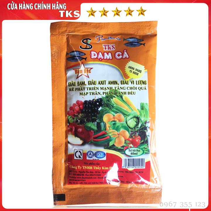 Phân Bón Lá Hữu Cơ TKS ĐẠM CÁ Đậm Đặc: Giúp Xanh Lá, Bung Chồi, Nở Ngọn, Trái To - Gói 40ml