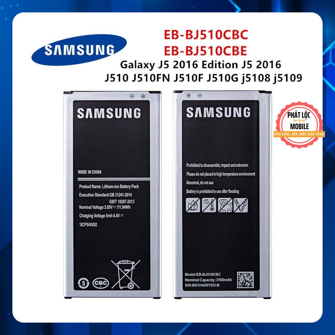 Pin samsung galaxy j510/ j5 2016 zin chính hãng samsung sản xuất, dung lượng 3000mah, bảo hành pin samsung galaxy j510 6 tháng