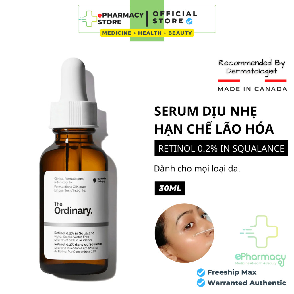 The Ordinary Retinol 0.2% In Squalane Tinh chất Retinoids chống lão hóa làm mờ giảm thâm mụn 30ml