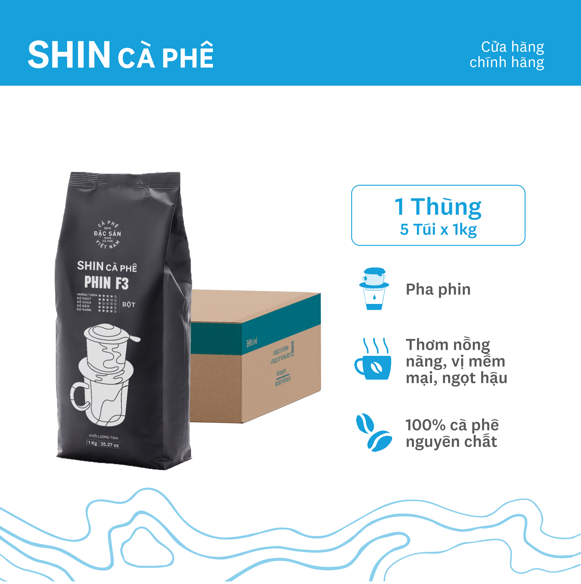 Cà Phê Pha Phin - Phin F3 - SHIN Cà Phê - Thùng 5 gói - 1kg/gói