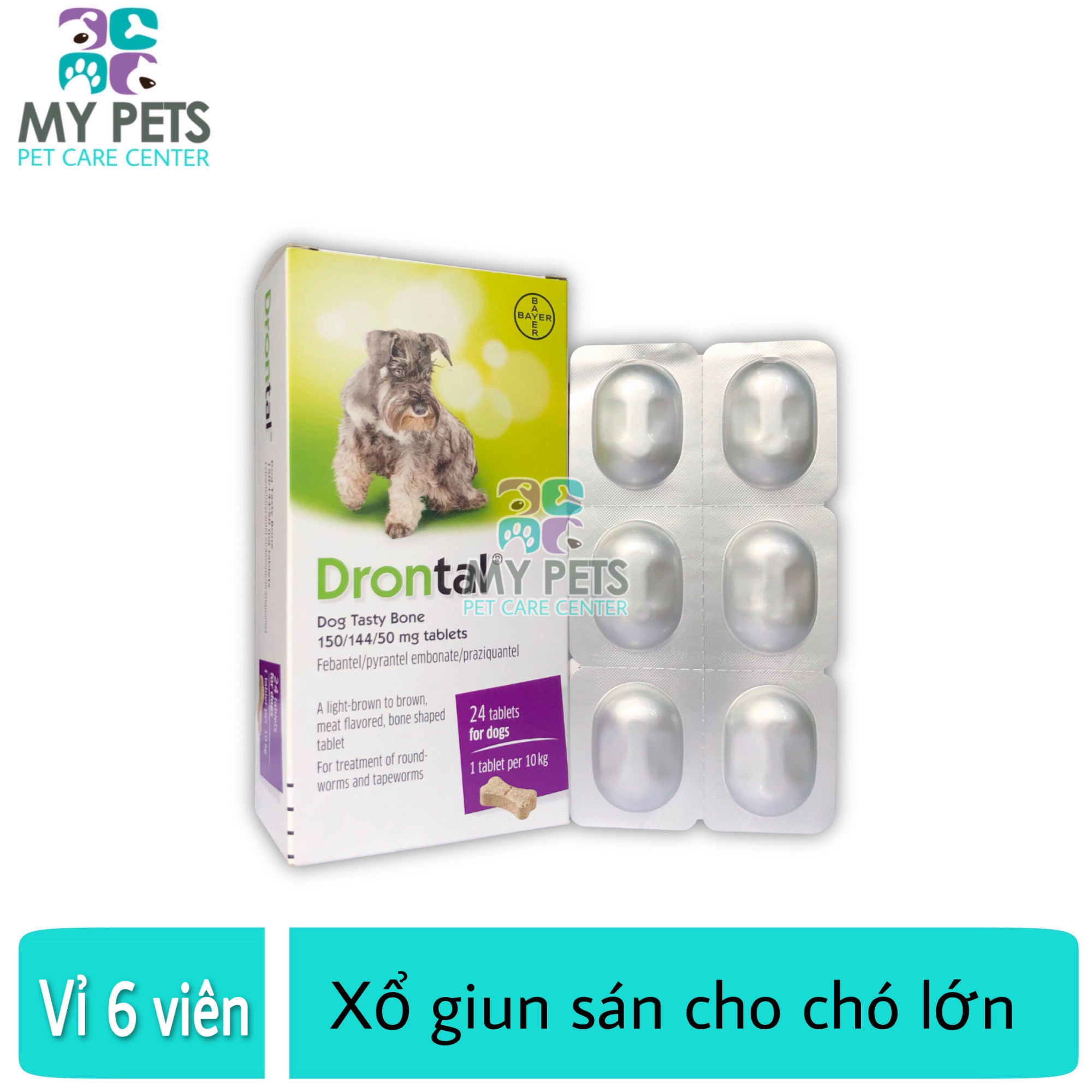 Viên uống tẩy giun sán cho chó lớn - Drontal plus flavour lẻ 1 vỉ x 6 viên