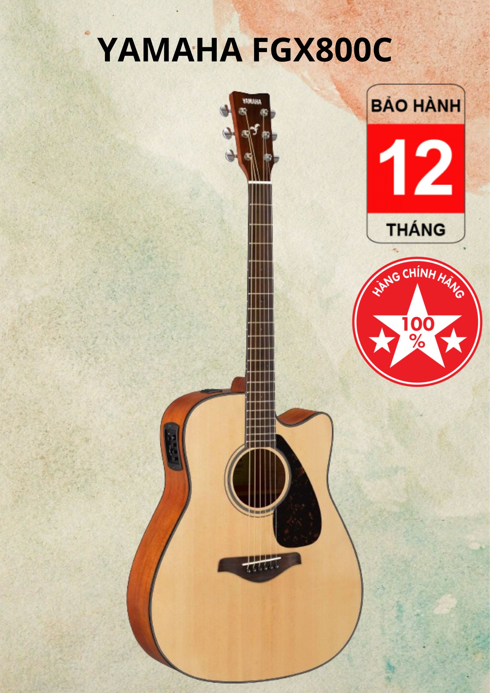 Đàn guitar acoustic Yamaha FGX800C chính hãng tích hợp EQ tặng kèm máy chỉnh dây tuner