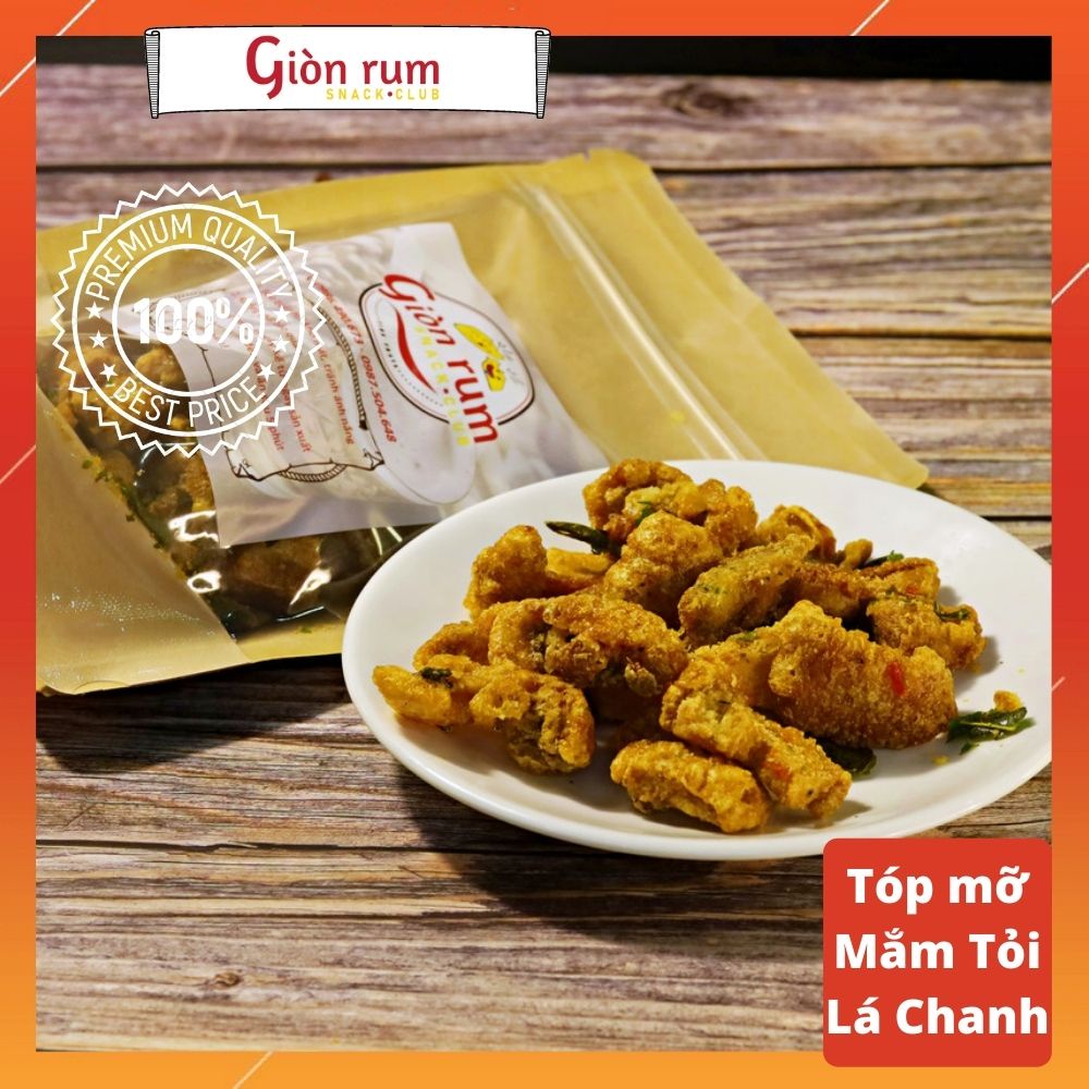Tóp mỡ chiên mắm tỏi lá chanh siêu giòn - có da siêu thơm- 100g - siêu sạch đậm vị- giòn rụm snack club