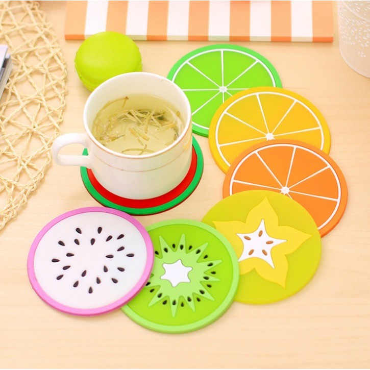 Combo 4 miếng lót ly chén cốc silicon hình trái cây độc đáo