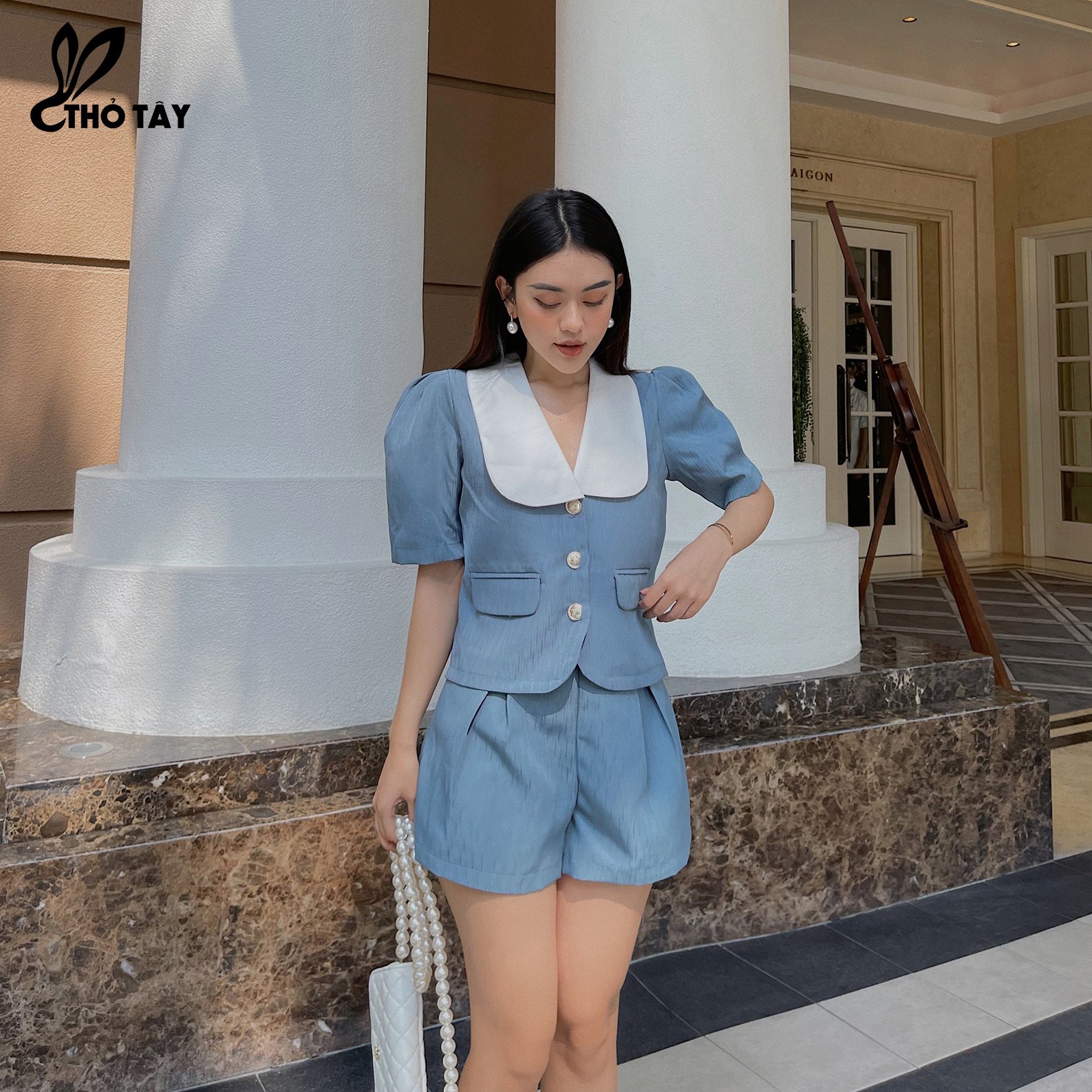 Set bộ vest nữ cổ lá - thỏ tây s329cx370