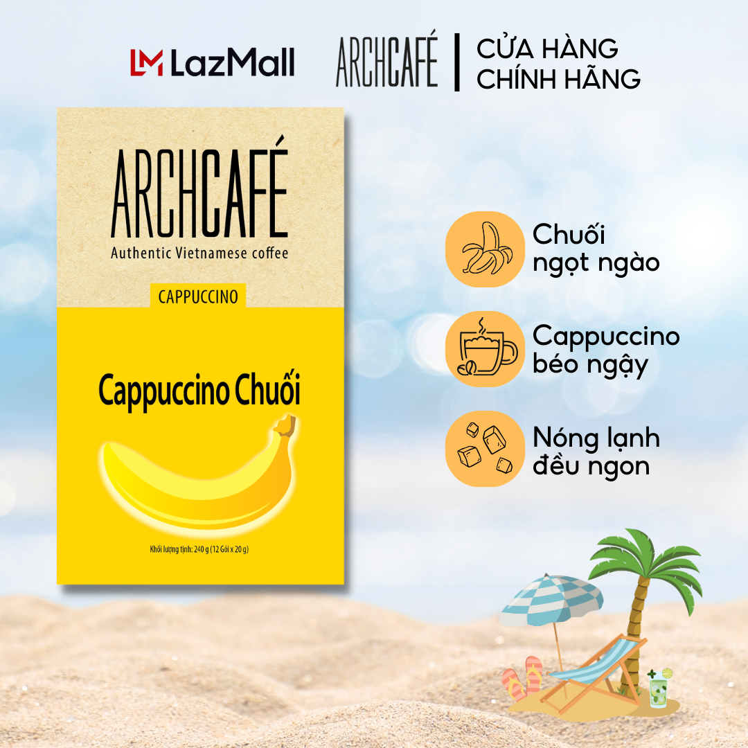 Cà phê Cappuccino Chuối - Cafe hoà tan Archcafé (hộp 12 gói x 20g)