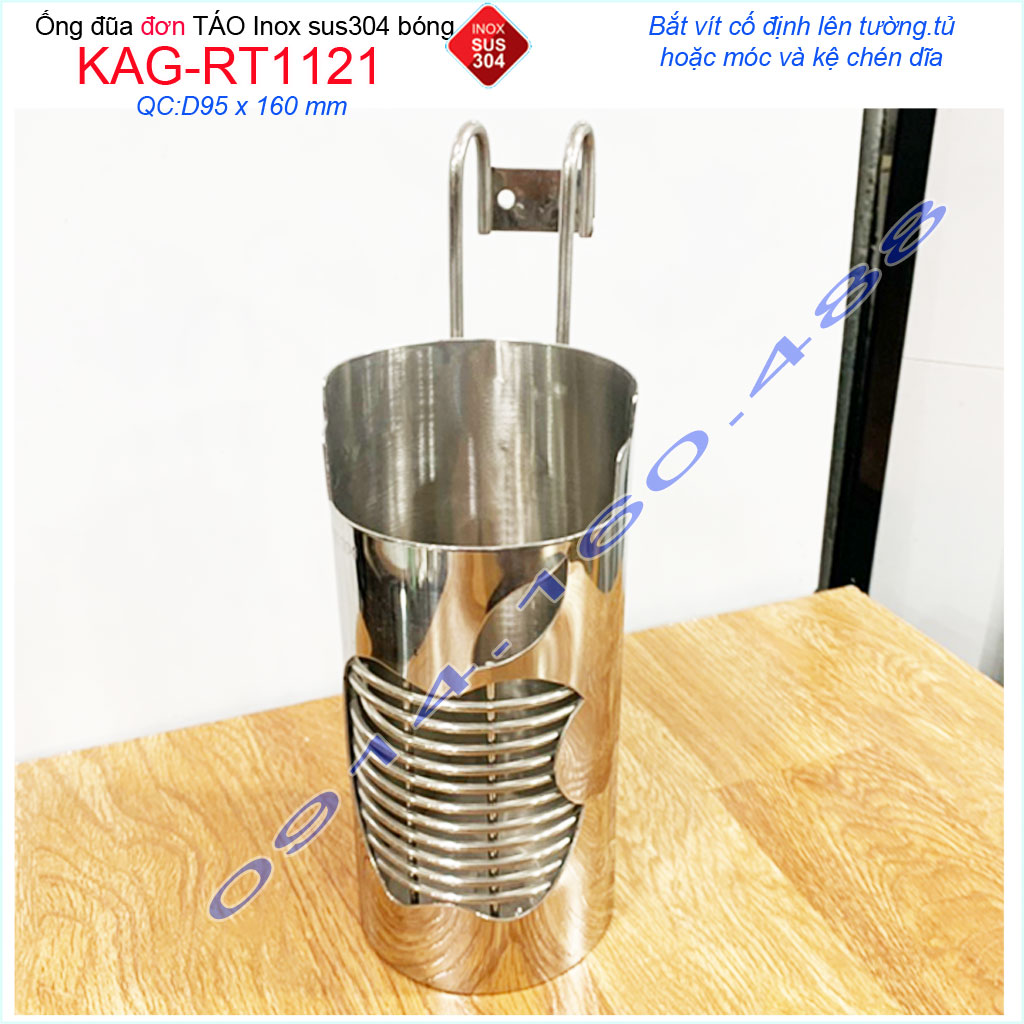 Ống đũa đơn quả táo KAG-RT1121, ống đựng muỗng đũa nĩa Inox SUS304 dập khuôn cao cấp sáng bóng bền bỉ theo thời gian
