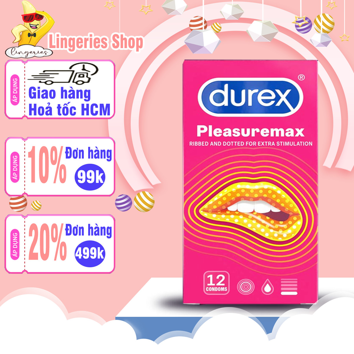 Bao Cao Su Gân Gai Durex Pleasuremax - Gân Gai Size 56mm - Hộp 12 Cái
