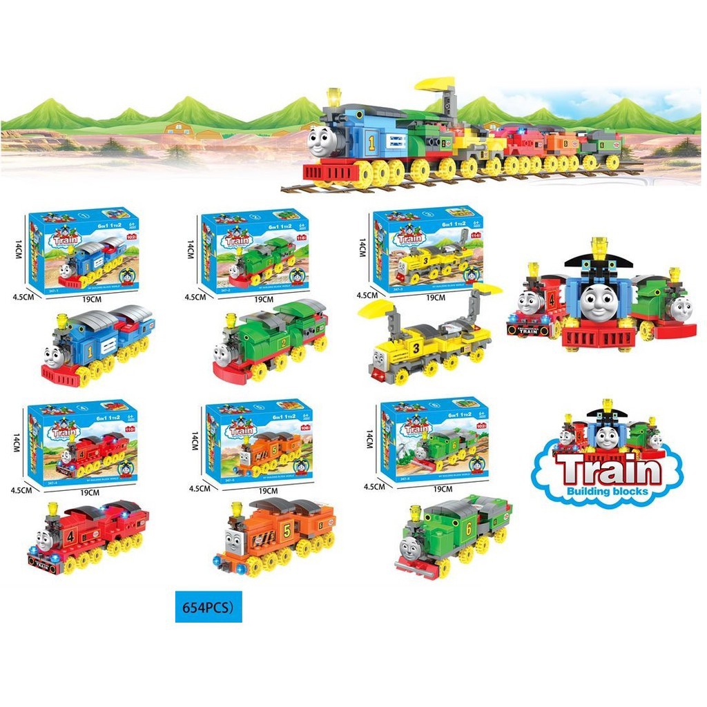 Lego ghép hình đoàn tàu thomas 6 trong 1 654 miếng ghép sp641