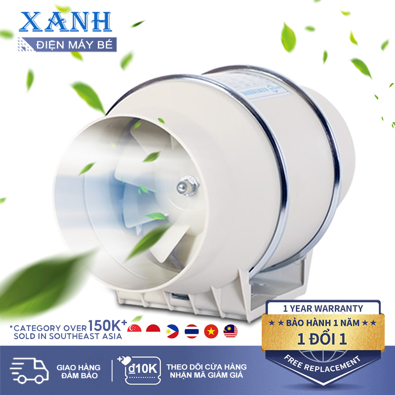 Quạt thông gió đường ống tròn áp lực xiên động lực mạnh hút mùi thông gió nhà bếp nhà vệ sinh