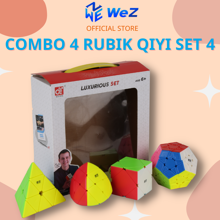 Combo 4 Rubik QiYi Set 4 Qiming -Pyraminx, Qicheng -Skewb, Qiheng S-Megaminx, Mastermorphix Stickerless - Đồ Chơi Phát Triển Trí Tuệ Cho Bé - WeZ Toys