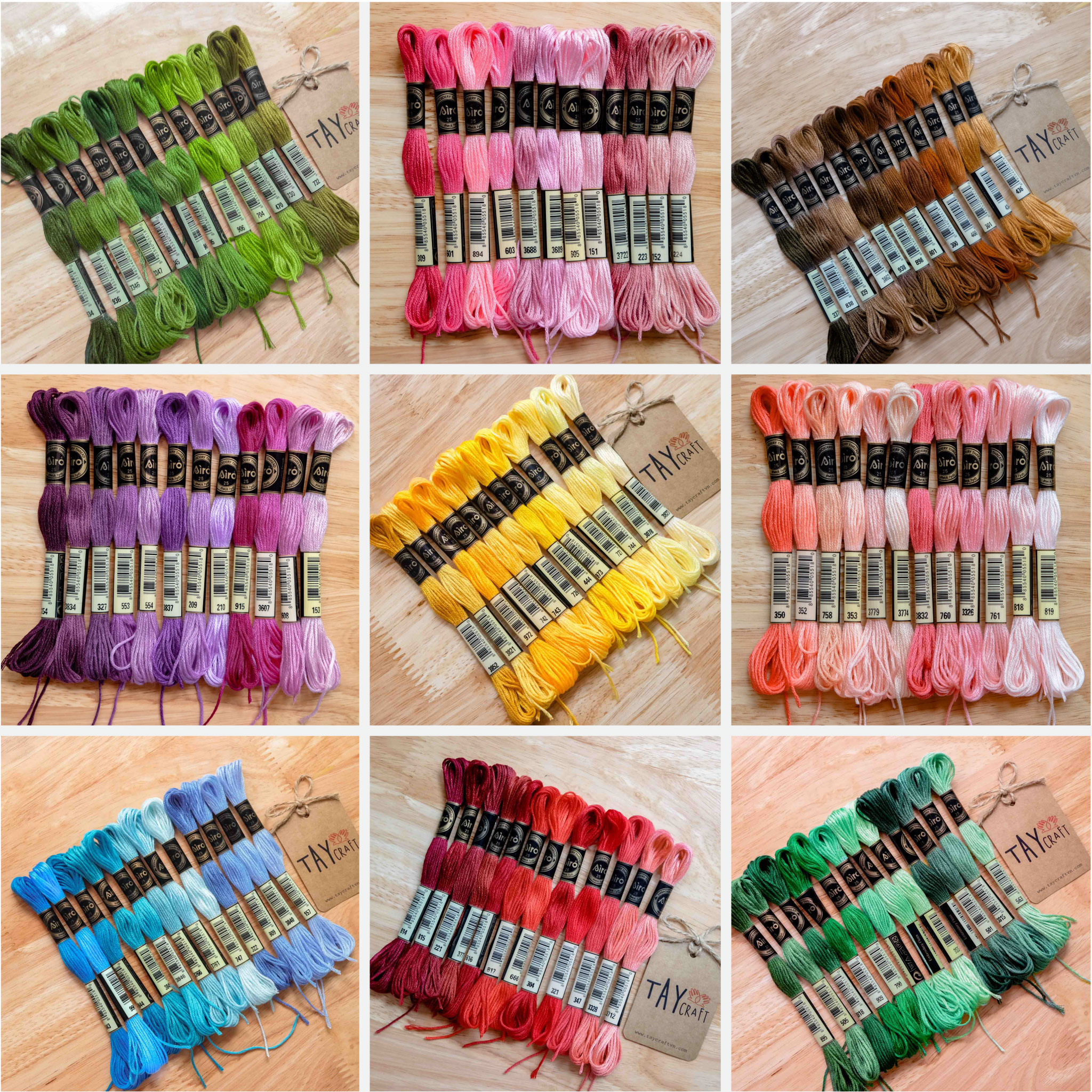 Set 12 màu chỉ thêu Airo theo tông màu