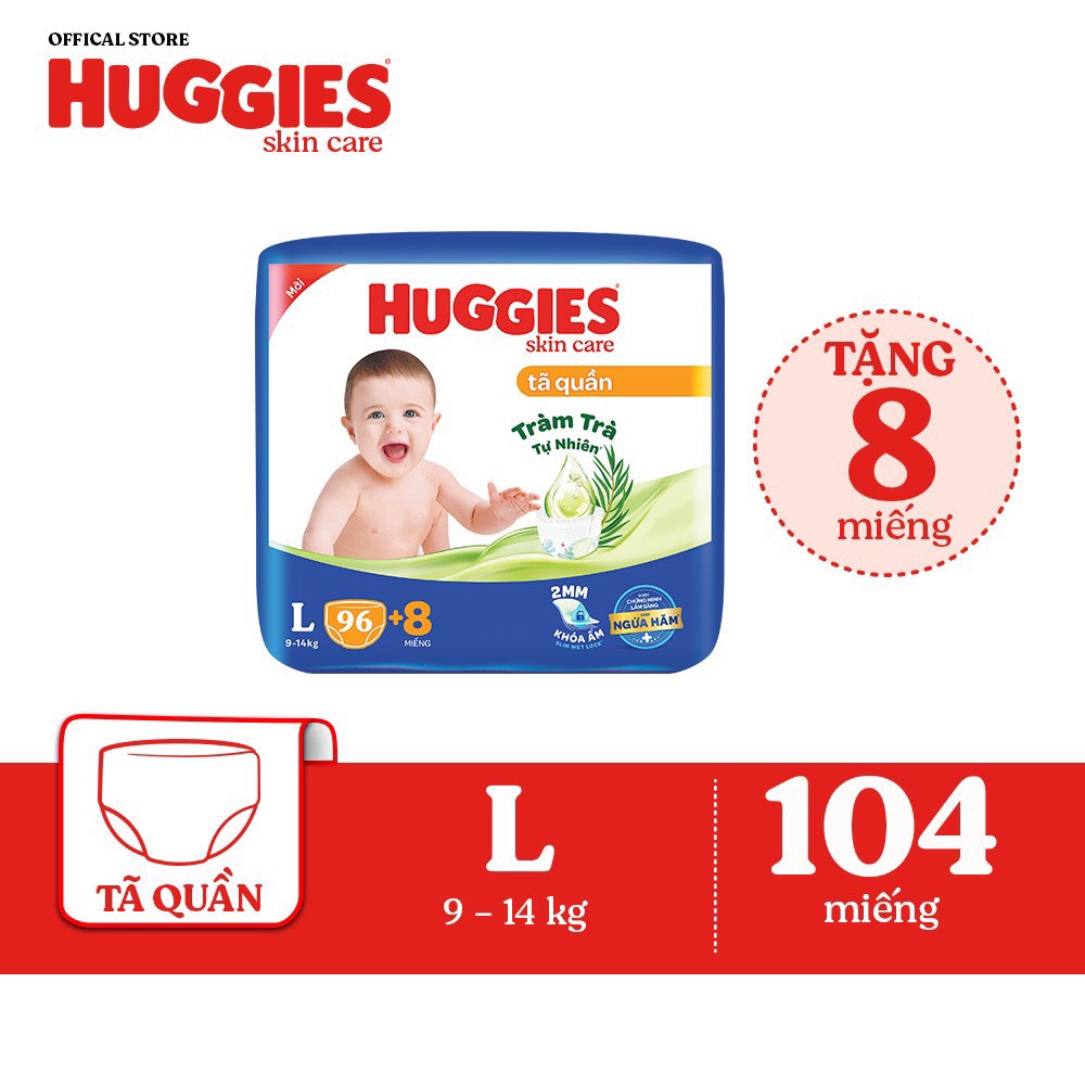 FREESHIP [MUA LÀ CÓ QUÀ] Mẫu mới Tã quần HUGGIES SKINCARE MEGA Tràm Trà Tự Nhiên size L96+8 miếng