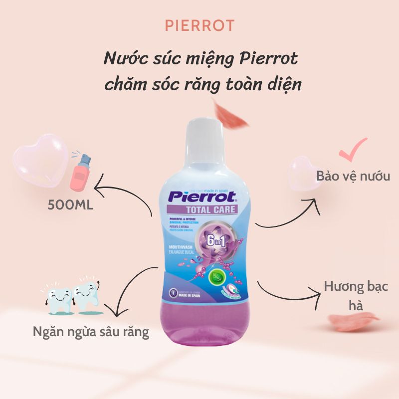 Nước súc miệng pierrot 6in1 chăm sóc răng toàn diện dung tích 500ml