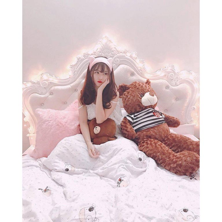 Gấu bông Teddy cao cấp khổ vải 1m2 cao 1m màu nâu - Thú nhồi bông cao cấp - Mạnh gấu store
