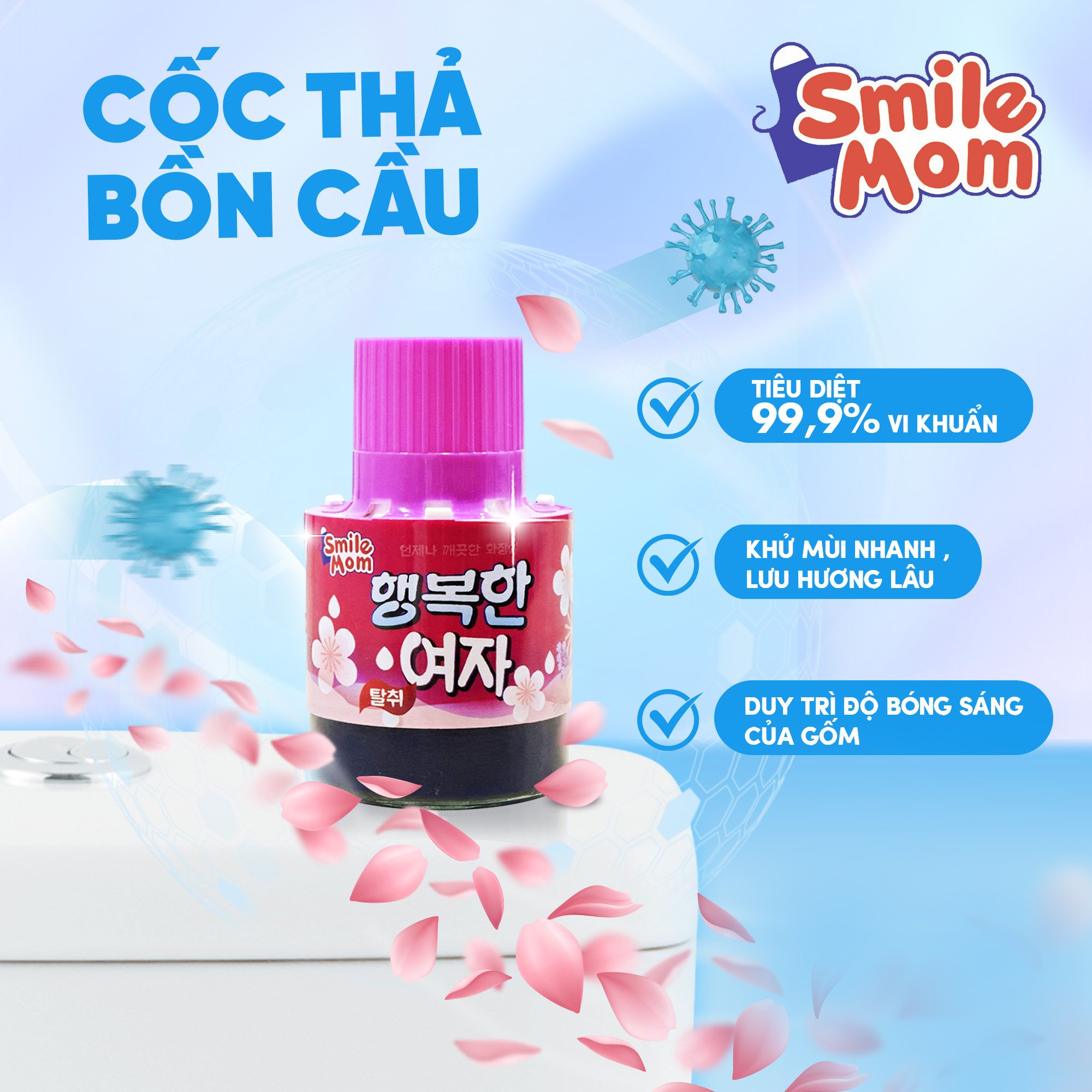 Chai thả bồn cầu Toilet Joeunmiso, Chung Blue Hanvit Smile mom hàng NK Hàn Quốc 180g - Giải Pháp Cho Gia Đình Bạn