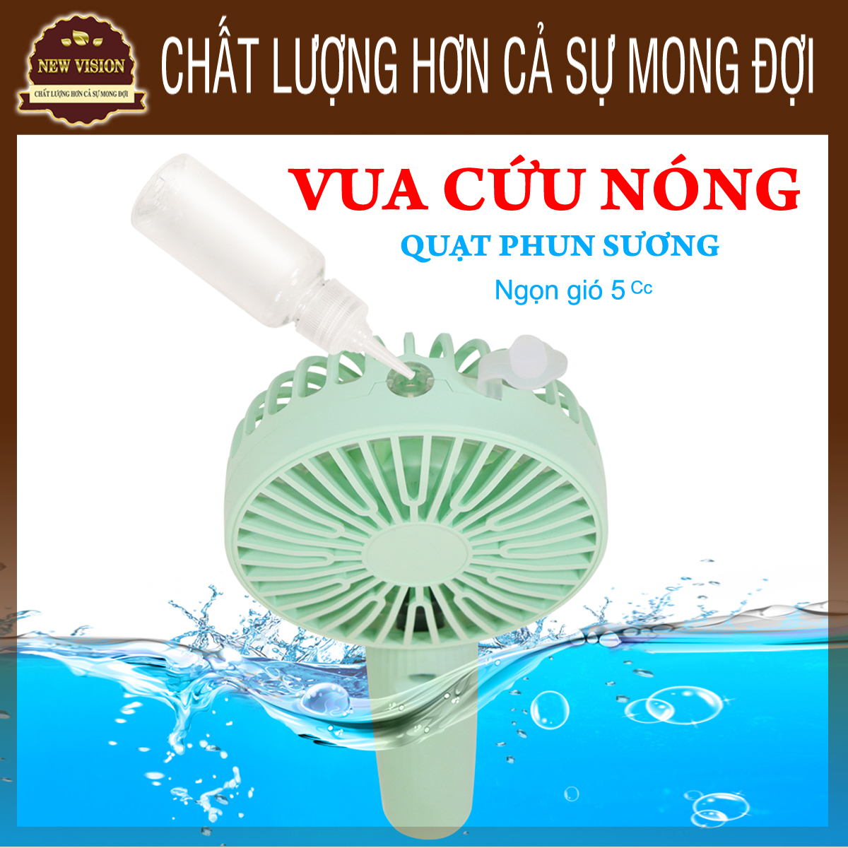 Quạt Sạc Pin Quạt Phun Sương Mini Tự Động - Quạt Cầm Tay Có Đèn - Quạt Hơi Nước- Tặng Kèm Dây Sặc Đế Chân Bình Chăm Nước .New Vision