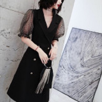 ĐẦM LỤA CỔ VEST PHỐI NÚT CAO CẤP, ĐẦM XÒE CAO CẤP . QC280724