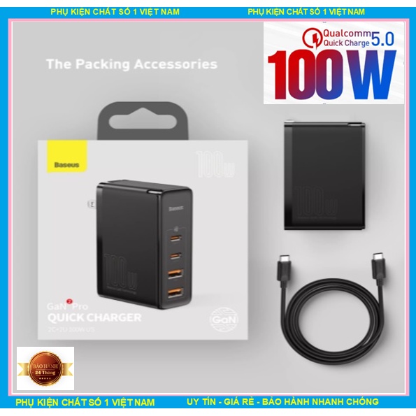 Bộ Sạc nhanh 100W 4 Cổng BASEUS GaN2 PRO cho Macbook Pro, iPad Pro, iPhone 12, Note 10+, S20 PPS, PD 3.0, QC 4+