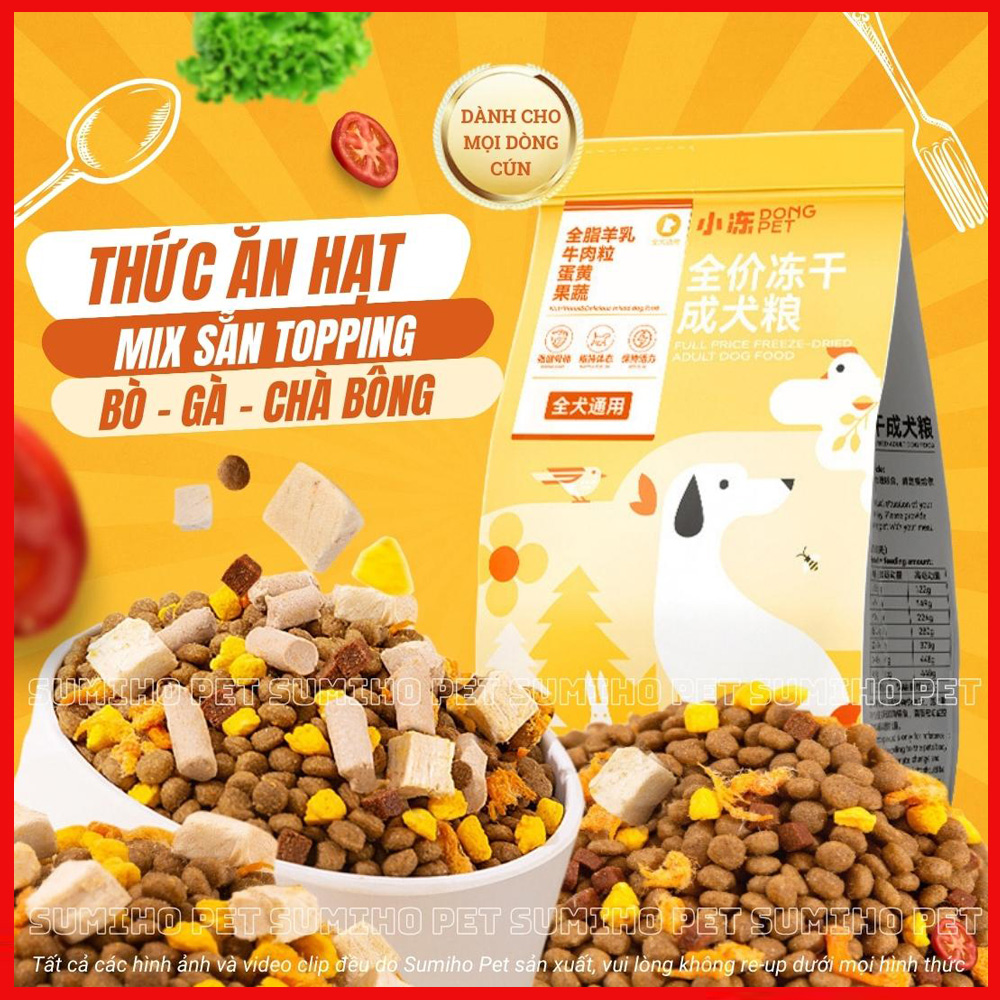 Dog food with topping (Beef jerky, chicken, chicken floss)