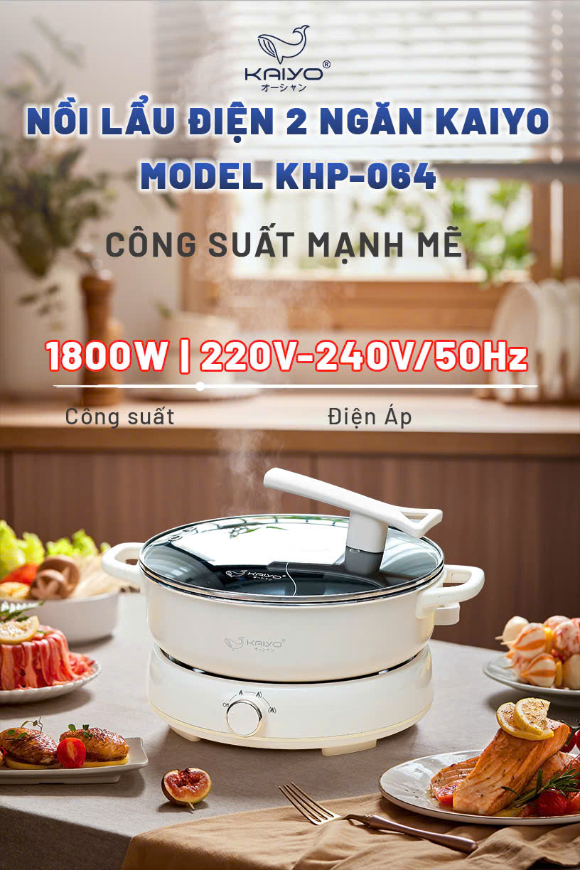 Nồi Lẩu Điện 2 Ngăn Kaiyo KHP-064 Dung Tích 6L Size 30cm