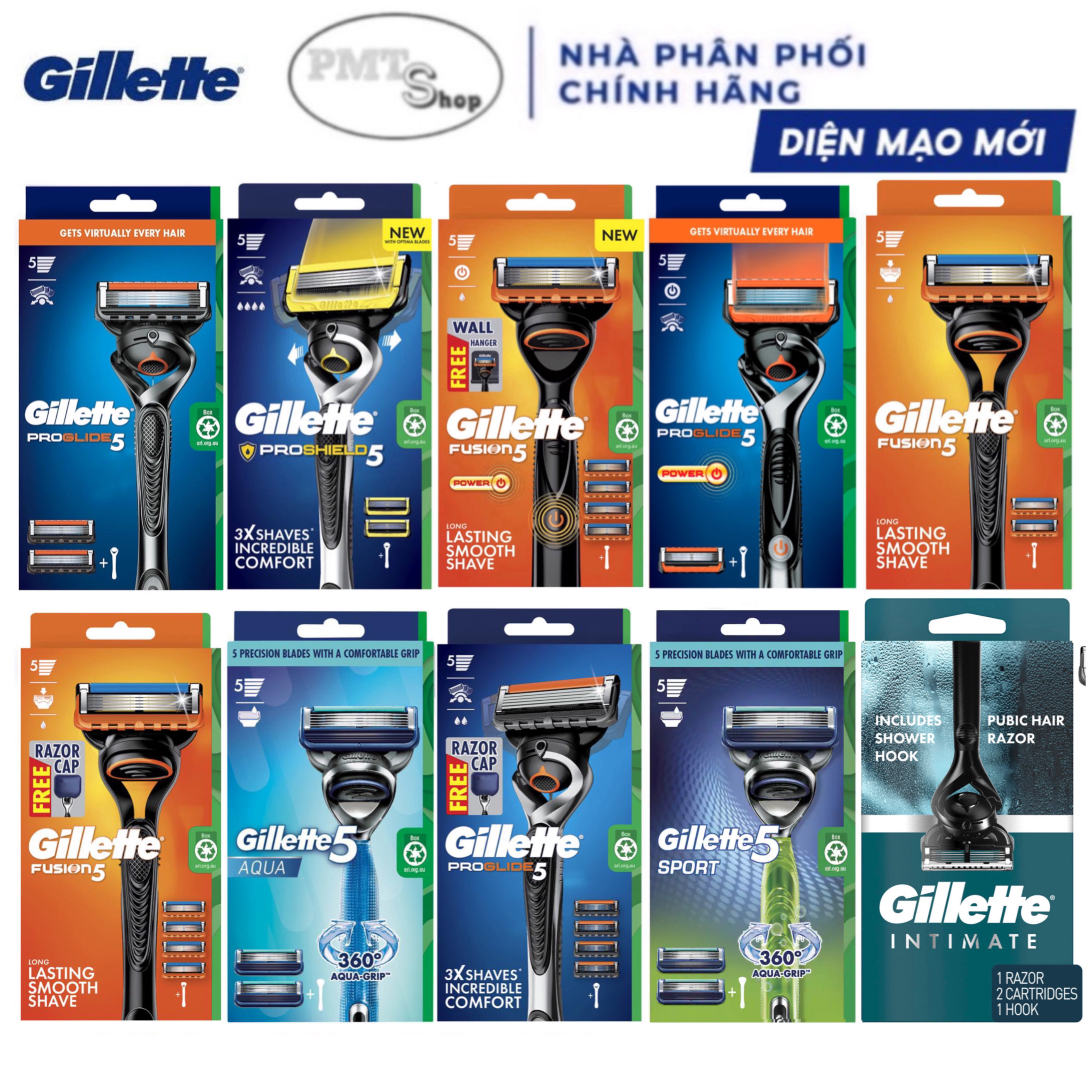 Dao cạo râu 5 lưỡi Gillette Fusion5 +1 Proglide Power Fusion Proshield Intimate Sport Aqua Razor