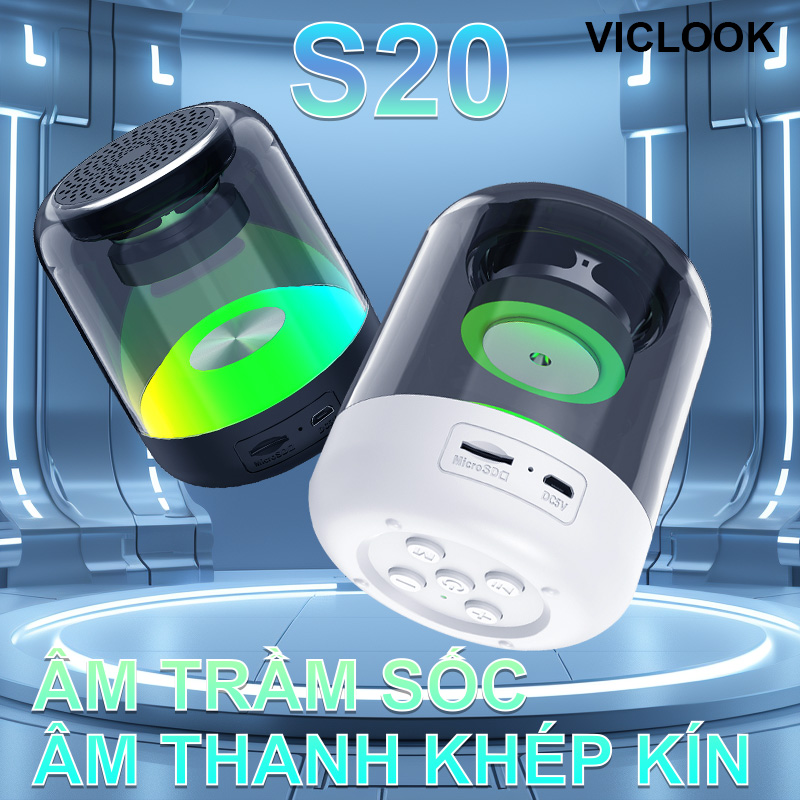 S20 loa bluetooth mini không dây di động usb stereo nghe nhạc trong suốt nhựa thời trang loa loa