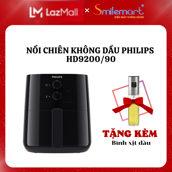(BH chính hãng 2 NĂM) Nồi chiên không dầu Philips HD9200/90 - 1400W, Công nghệ Rapid Air, Bảng điều khiển cơ