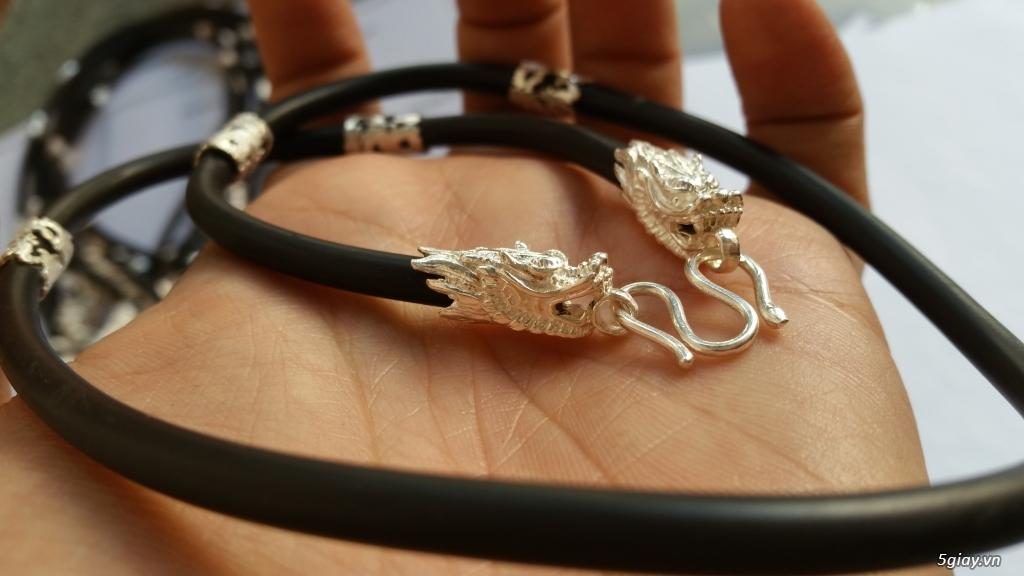 Dây chuyền/ Vòng cổ nam cao su chạm đốt rồng bạc tinh xảo mạnh mẽ