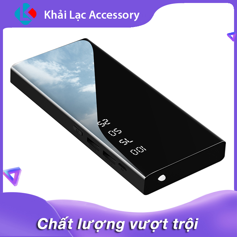 Pin sạc dự phòng full màn hình gương sang trọng, hiển thi thông số PIN dễ dàng theo dõi, sạc cùng lúc 2 thiết bị an toàn không hại máy