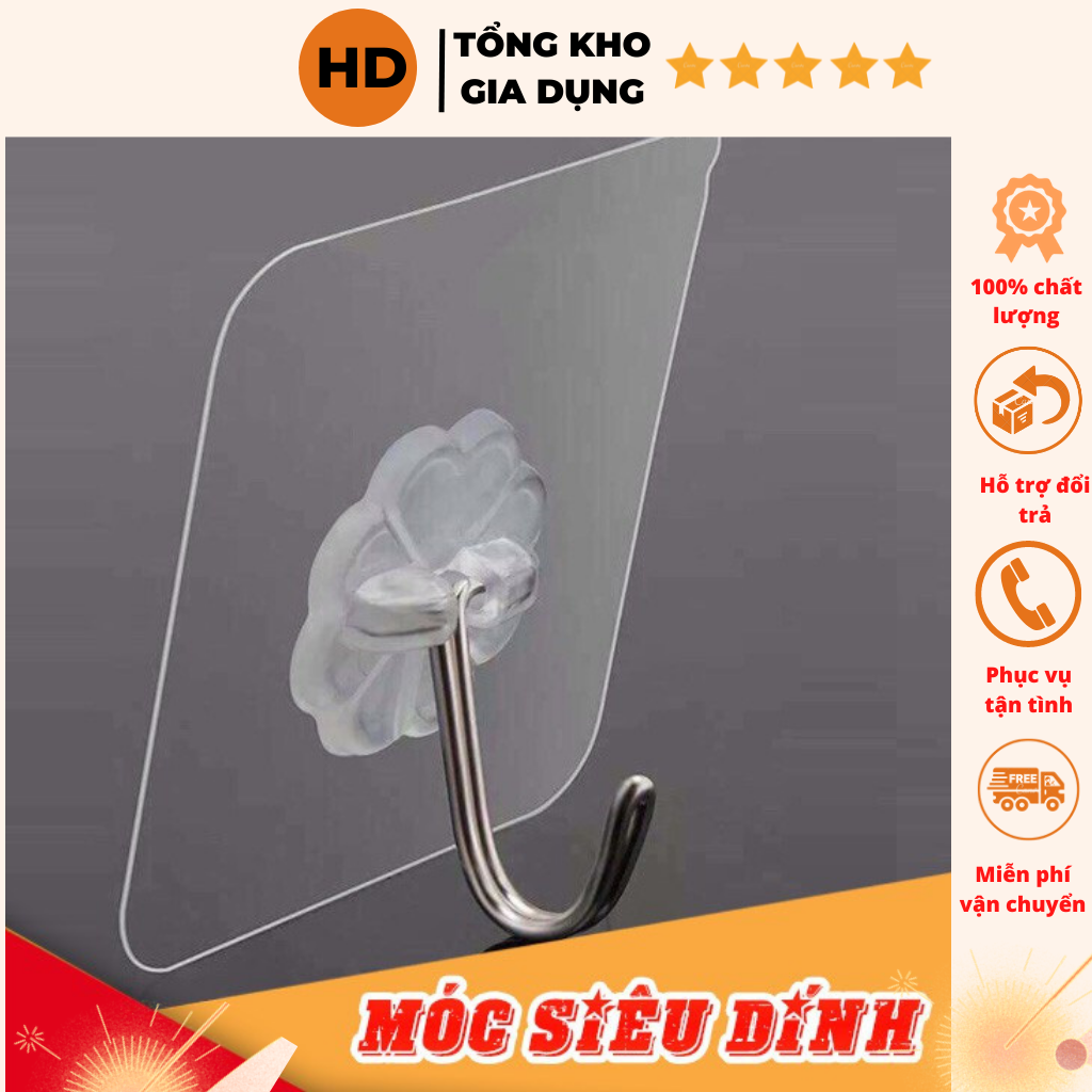 [Sẵn Hàng] Móc dán tường siêu dính trong suốt chịu lực tốt treo tường chắc chắn 6x6 cm
