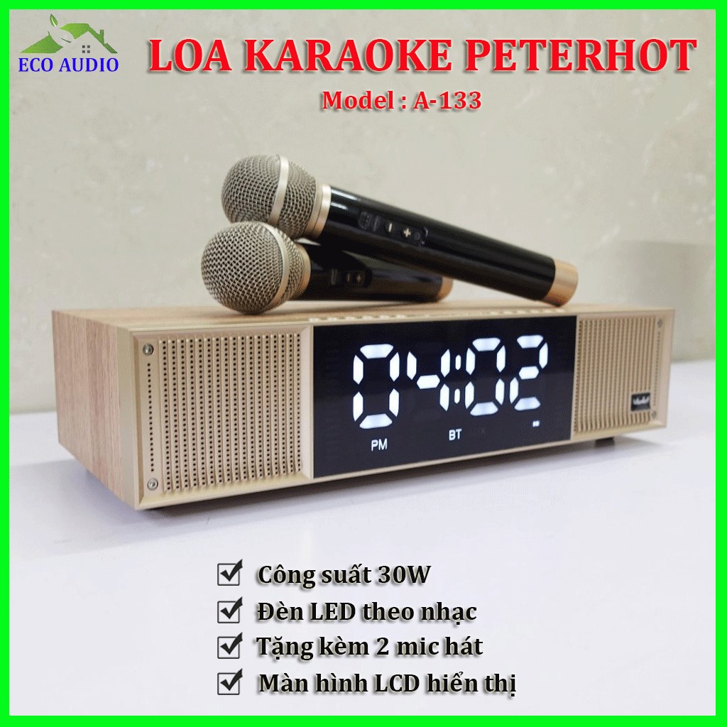 Loa karaoke bluetooth, Loa bluetooth peterhot a133 tặng kèm 2 mic, Loa hát karaoke gia đình âm thanh